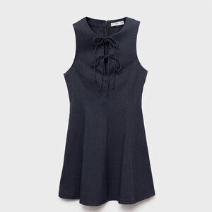 MANGO - Denim-effect dress with bows blue - 8 - Woman